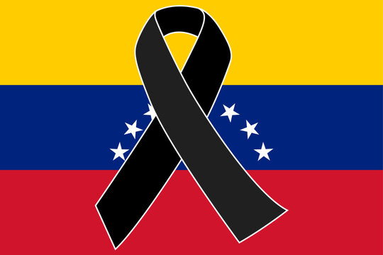 Lazo negro de luto sobre la bandera nacional de venezuela para expresar duelo y respeto