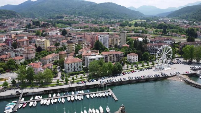 Aerial view of Luino, Maggiore lake, Italy