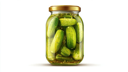 Pickle cucumber glass jar brine vinegar green preserved food snack Pickle cucumber clear glass jar with brine vinegar green preserved food snack white background showing fresh whole vegetable