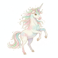 Pastel unicorn watercolor unicorn cute unicorn magical horse fantasy animal rainbow mane pastel color standing unicorn white unicorn fairytale art pastel unicorn watercolor illustration with cute