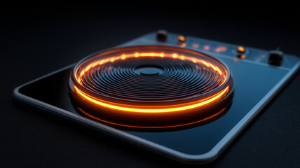 A lit electric stove with a glowing heating element is seen isolated on a white background.