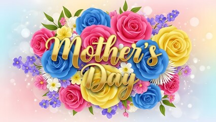 Vibrant mother's day floral heart with roses and text