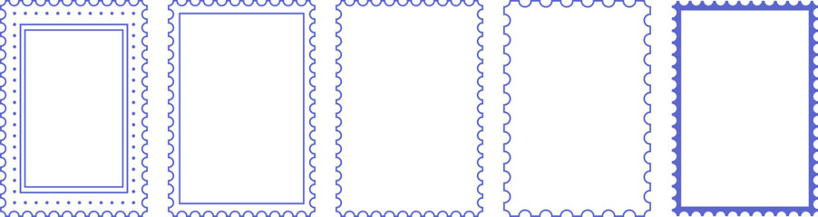 Stamp or letter mark inspired frames for greeting cards, wedding and birthday party, picnic invitations in marine sea coastal style. Hand drawn ornament borders for social media decoration template. 