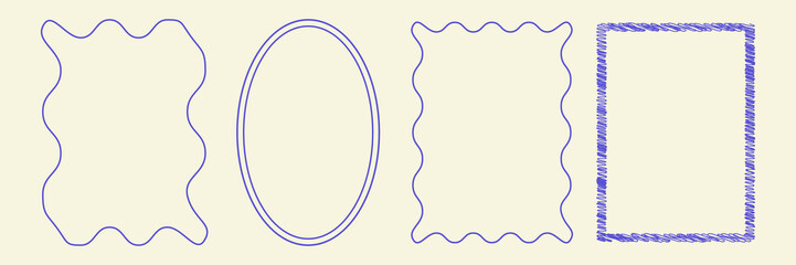 Wavy curved abstract shape frames for greeting cards, wedding and birthday party, picnic invitations in marine sea coastal style. Hand drawn ornament borders for social media decoration template.