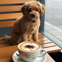 dog with cup of coffee