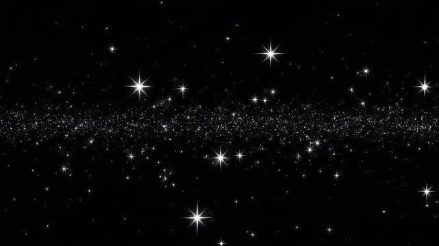 Sparkling White Stars and Glitter Field on Dark Abstract Background