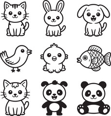 Cute Animal Faces Doodle Icon Collection