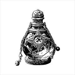 Ornate Vintage Perfume Bottle with Chain and Filigree