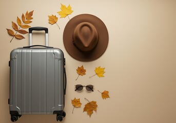 Travel Essentials with Autumn Leaves