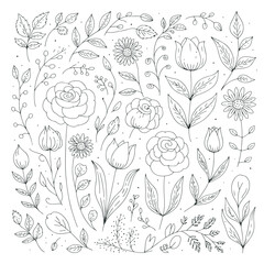 Floral Garden Hand Drawn Coloring Pattern