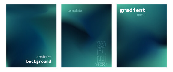 Abstract liquid background set. Gradient mesh. Effect dark color blend. Blurred fluid colorful mix. Modern design template for web covers, ad banners, posters, brochures, flyers. Vector image EPS