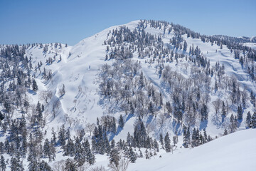 冬の野谷荘司山登山で見える雪景色