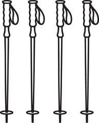 Set of Nordic walking poles Outline vector illustration isolated On Transparent Background