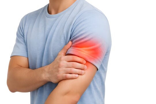Man holding his arm suffering from muscle pain or injury