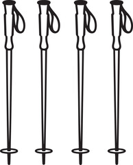 Set of Nordic walking poles Outline vector illustration isolated On Transparent Background