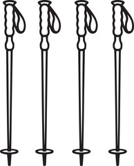 Set of Nordic walking poles Outline vector illustration isolated On Transparent Background