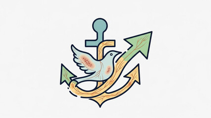 Anchor with dove and upward arrow symbolizing hope and progress hand-drawn illustration for concepts of freedom and new beginnings