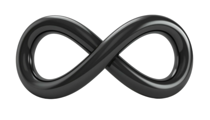 Rendered 3D gray infinity symbol against a black background, with glossy appearance