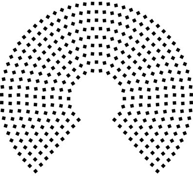 Hemicycle 350 seats - chamber 280 degree donut chart 8 rows centered