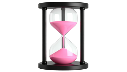 Classic hourglass with black frame and pink sand, displayed on a black background