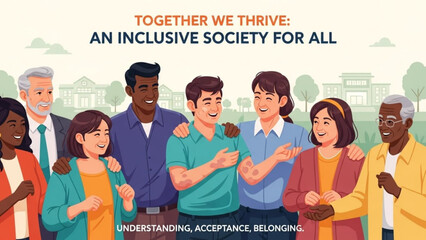 Diverse group of people standing together representing an inclusive society for all with concepts of understanding acceptance and belonging