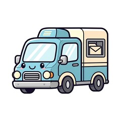 Cartoon delivery truck with smiling face.