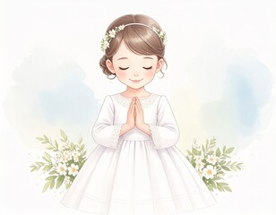 Girl First Communion watercolor illustration