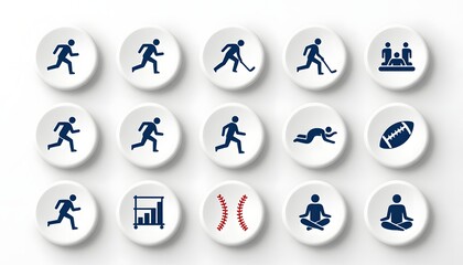 Collection of Sports Icons Representing Various Athletic Activities on White Background