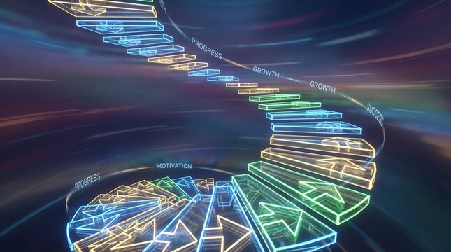 Colorful Neon Spiral Pattern with Dynamic Motion and Light Effects in a Digital Space