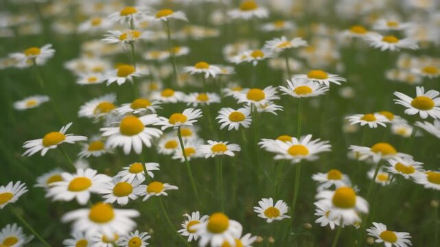 Meadow of wild daises, mp4 video. AI