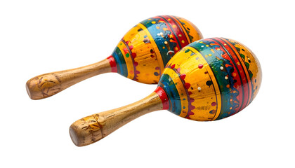 A vibrant pair of percussion instruments, painted with colorful designs, isolated on black