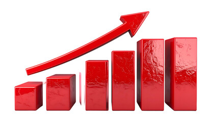 A red bar graph with an upward arrow, signifying growth against a black background