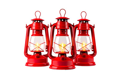 Three lit red vintage lanterns, each with a glowing flame, set against a black backdrop