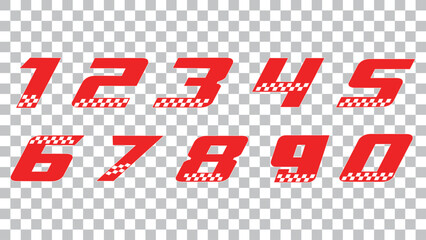 Red Slanted Racing Numbers with Checkered Flag Detail