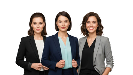 Three businesswomen in blazers standing together against black background isolated on white transparent png background download