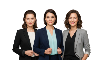 Three businesswomen in blazers standing together against black background isolated on white transparent png background download