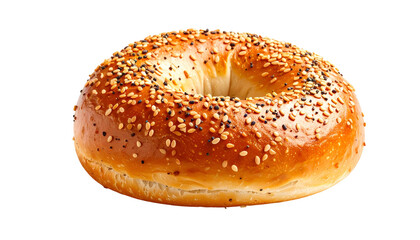 Isolated overhead shot of a classic seeded bagel, with golden crust and distinct ring