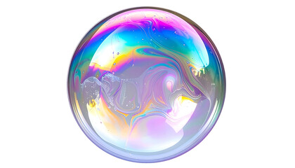 A close-up of a soap bubble with iridescent colors on a black background