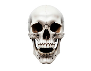 Human skull with cracked bone structure and dark eye sockets
