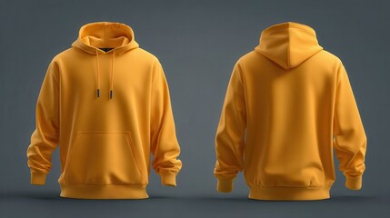 Blank Yellow Pullover Hoodie Front and Back View