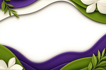 White floral wave elements with green leaves and geometric accents for minimalist vector design in digital projects and background layouts