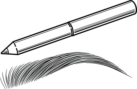 Cosmetic eyebrow pencil icon set featuring a makeup pencil and textured brow stroke for beauty and salon projects.