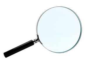 Magnifying glass with black handle and round glass lens
