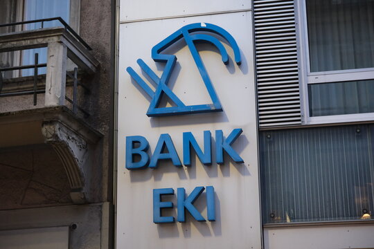 Interlaken, Switzerland-Oct.1st 2025: Bank EKI Genossenschaft brand logo close up