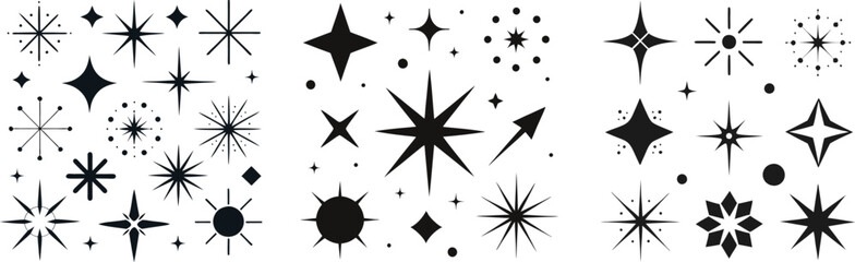 Obraz premium Starburst and Sparkle Vector Icons Set – Shining Stars, Light Bursts, and Decorative Shapes | Minimal Graphic Elements for Logos, UI, Branding, and Creative Design