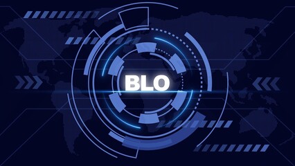 Obraz premium Futuristic Digital HUD Interface with World Map and BLO Text technology