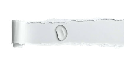 A pristine white strip of paper partially unfurled with a single water droplet