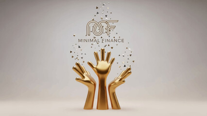 Golden Hands Holding Minimal Finance Logo with Confetti.