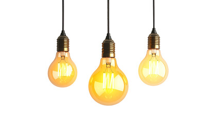 Three illuminated Edison-style lightbulbs hanging against a stark, black background
