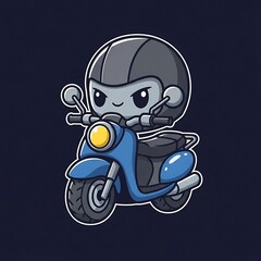 Obraz premium Cartoon robot riding blue scooter.